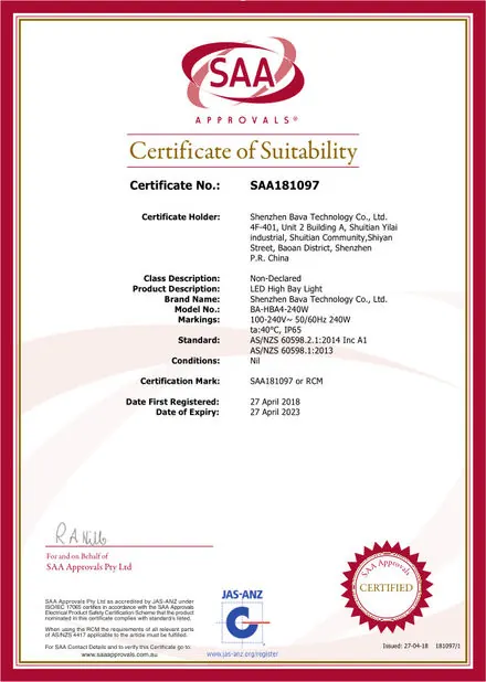 SAA certificate SAA181097