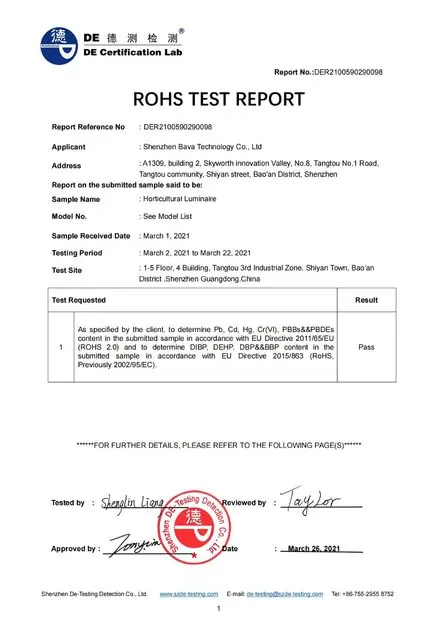 RoHS report DER2100590290098