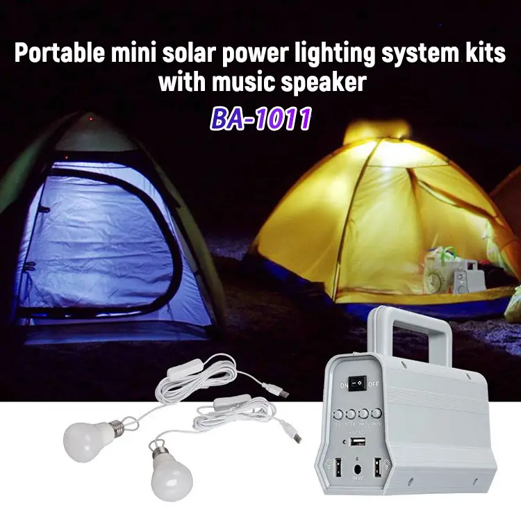Portable Mini Solar Power Lighting System Kits LED Bulbs With Music Speaker